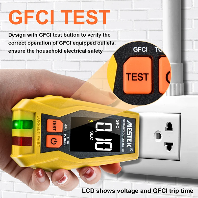 Imagem -02 - Gfci Test Circuit Breaker Eua Plug Tomada Tester Vivo Fio Neutro Soquete Detector 120v Eua Plug St06