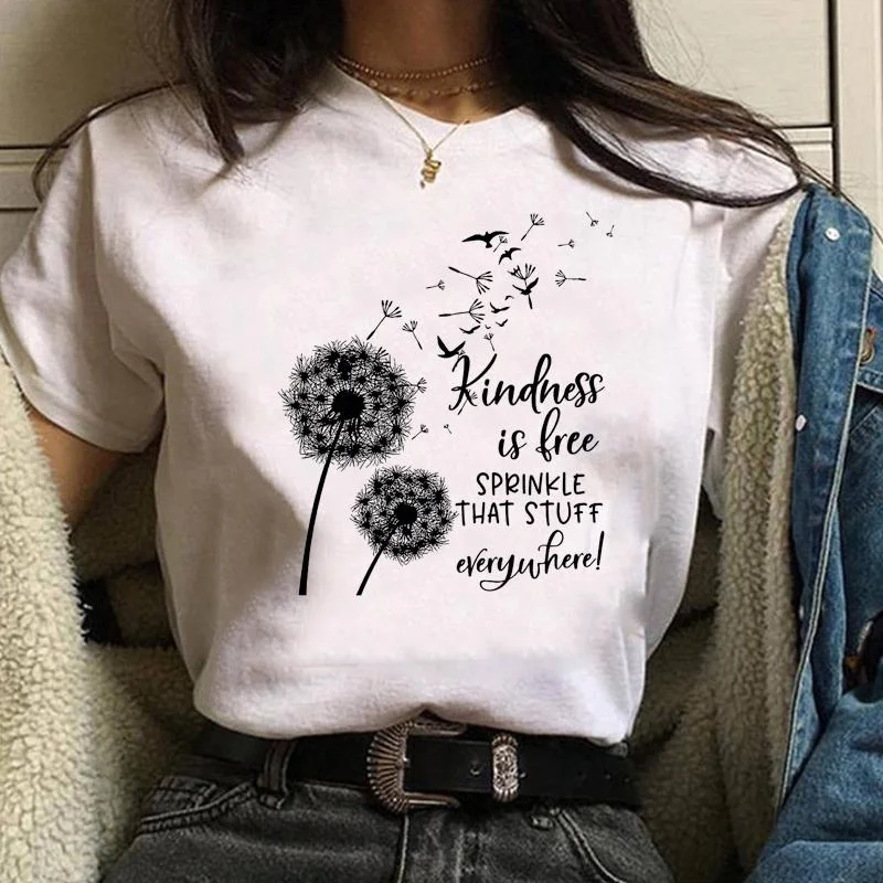 Funny New Kindness Dandelion Pattern Printed T-Shirt Women's Casual Fashion Dandelion Harajuku Short Sleeve Shirt