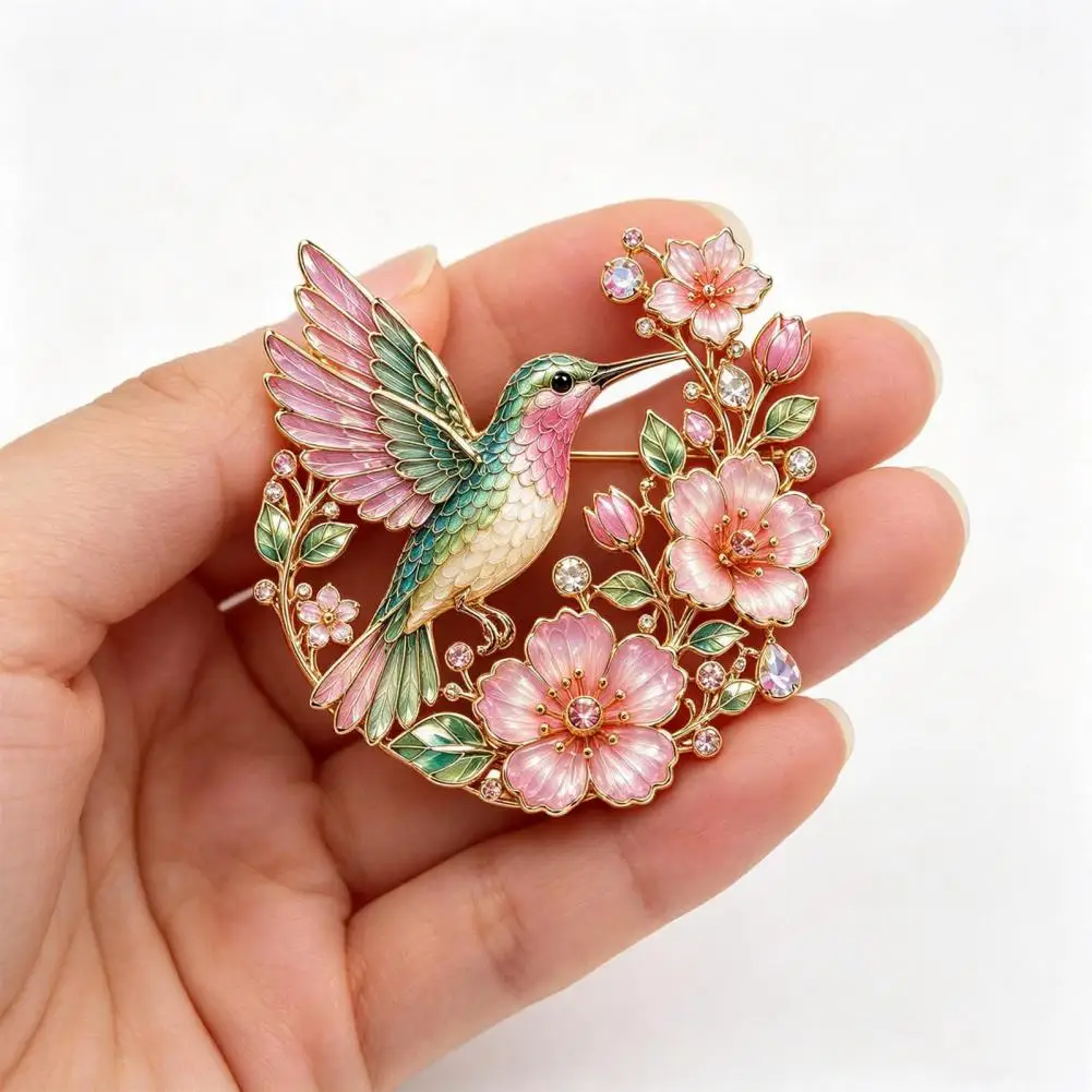 Scarf Pin Enamel Bird Pin Hummingbird Flower Brooch Pin Enamel Glaze Lapel Badge Vintage Style Metal Buckle for Coat Scarf Shirt