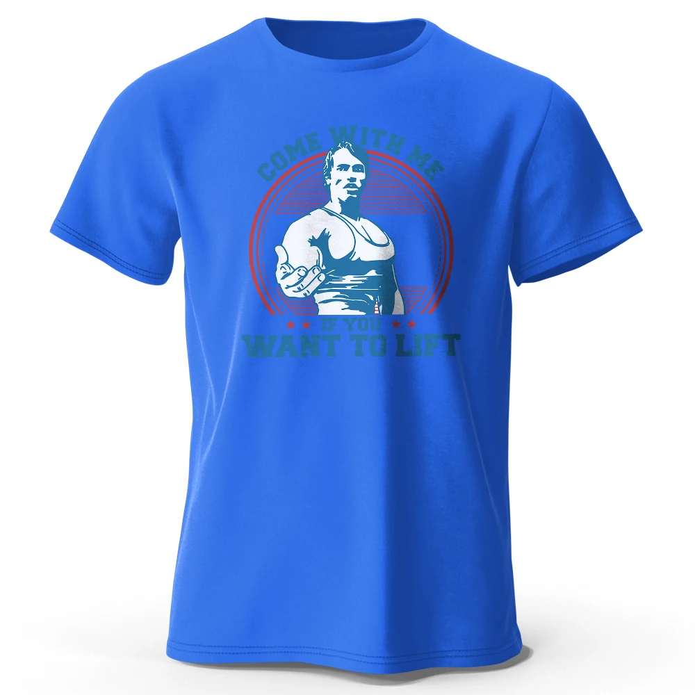 Fitness Graphic T-Shirt for Men, Vintage Arnold Schwarzenegger Lifting Quote Print, 100% Cotton