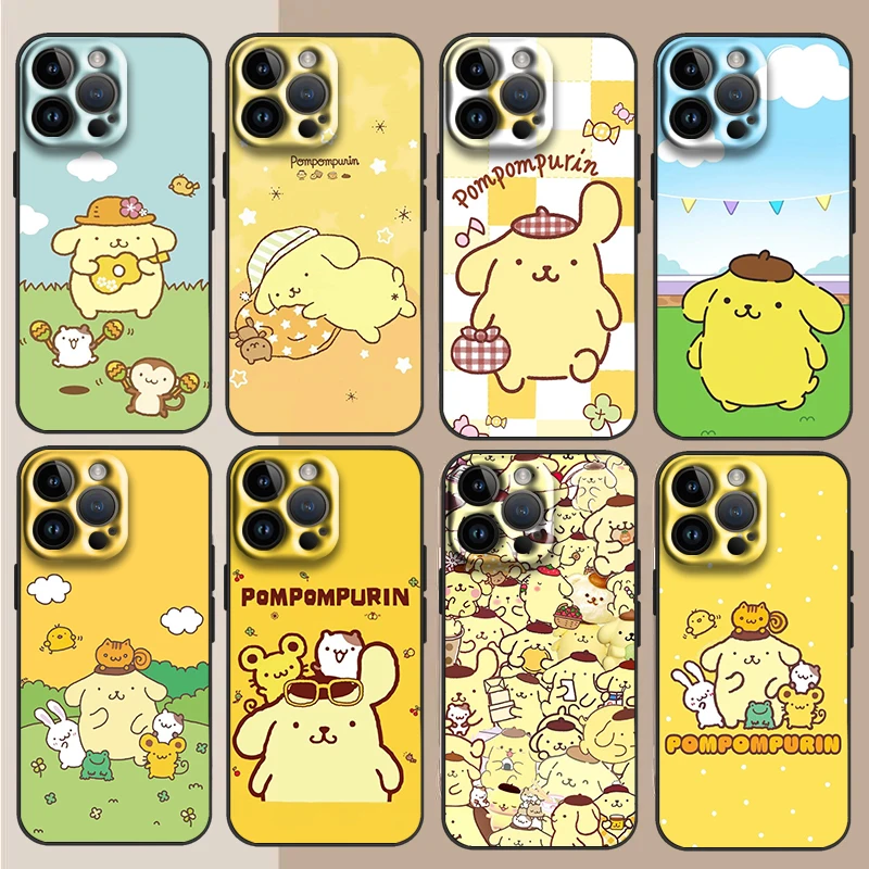 Cartoon Pom Purin Cute For Apple iPhone 15 14 13 12 11 XS XR X Pro Max Plus Mini Soft Shockproof TPU Black Phone Case