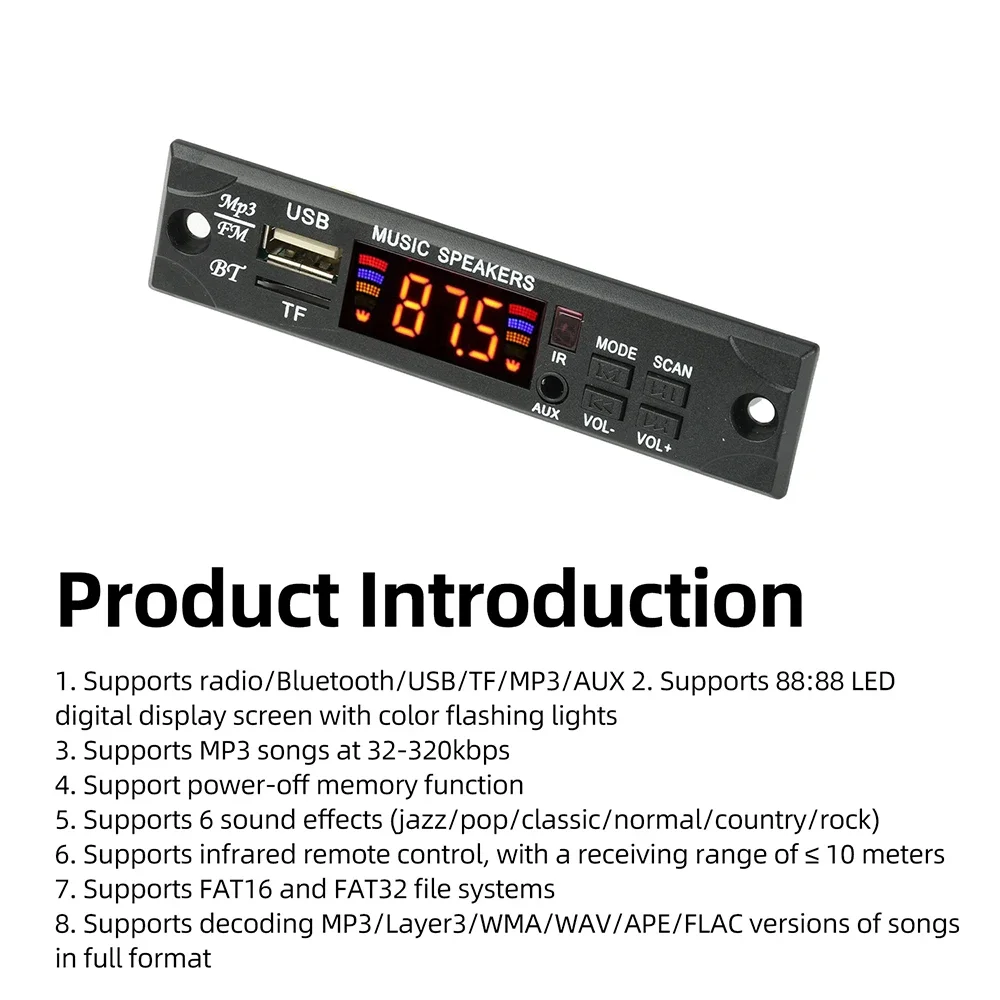 Bluetooth MP3-Audio-Decoder-Board 12V DC mit LED-Display, Fernbedienung, verlustfreier Multi-Format-Unterstützung für Auto-Audio – Detail 11