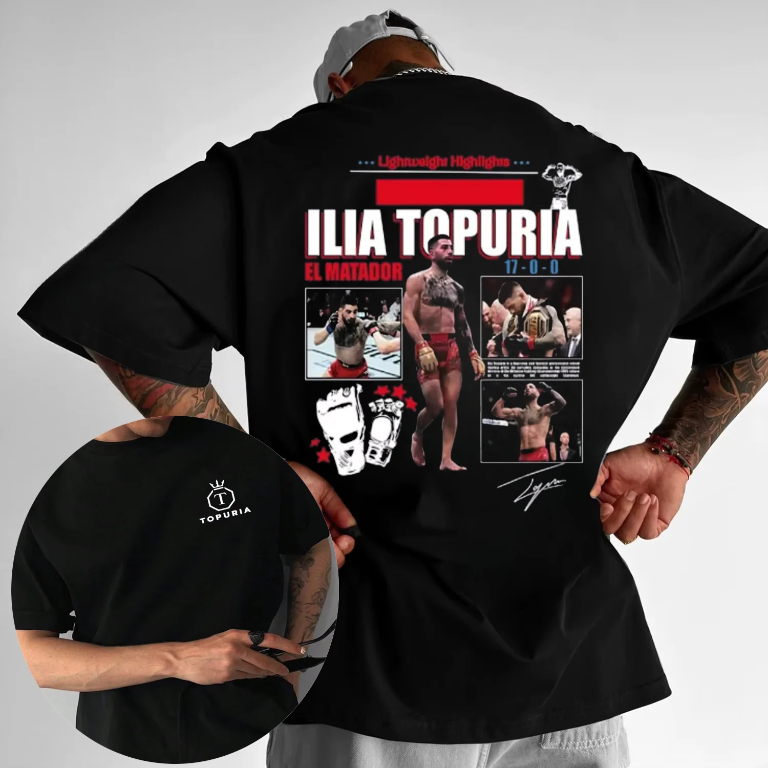 2025 verano limitado El Matador Ilia Topuria 100% Camiseta estampada de algodón puro ropa de hombre Vintage clásico de gran tamaño hombre Casual