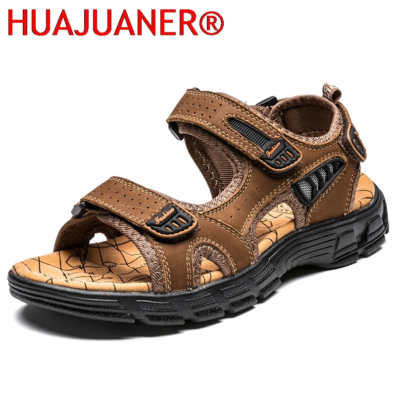 Brand Classic Mens Sandals Summer Genuine Leather Sandals Men Outdoor Casual Lightweight Sandal Fashion Men Sneakers Size 38-46