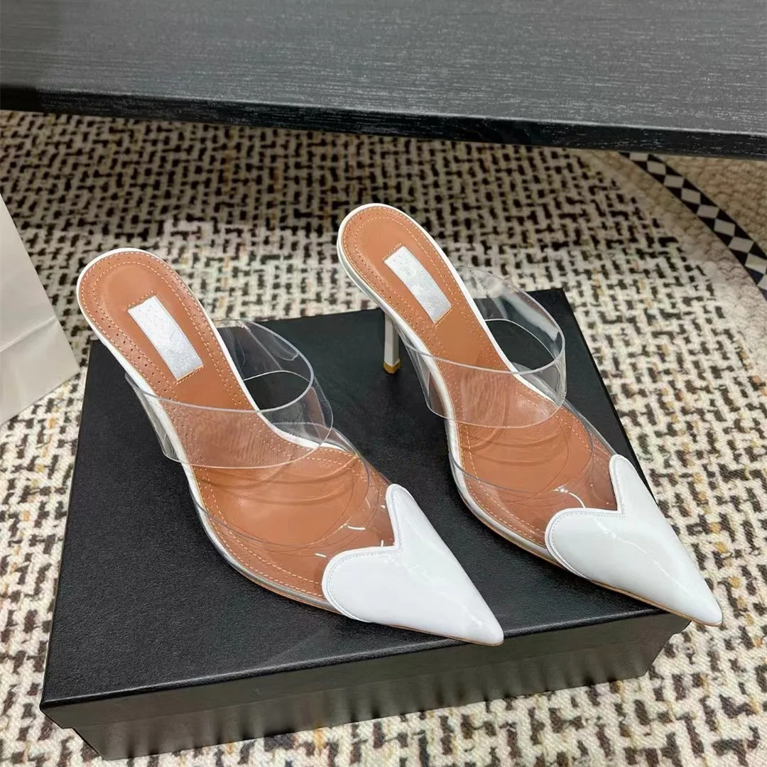 Minimally High Heels Baotou Love Fashion Half Slippers for Women Wearing Genuine Leather Banquet Pointed High Heels