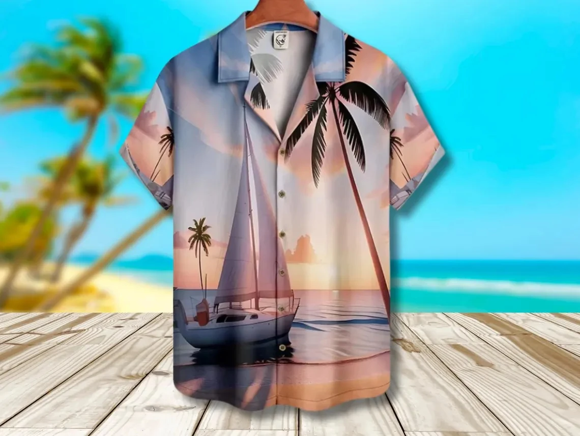 

Мужская Гавайская летняя повседневная рубашка с рисунком пальмы в стиле сумерки, пляжная забавная блузка с короткими рукавами, женская одежда, новая цветочная рубашка Y2k Camisa