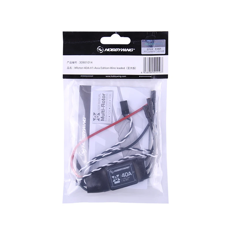 Xrotor 40a fio longo sem escova esc 2-6s lipo controlador de velocidade eletrônico sem bec para rc drone quadcopter aeronaves