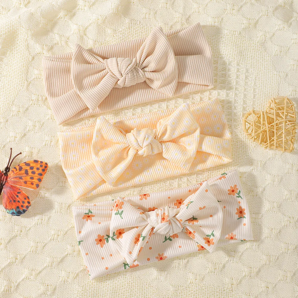 3-teiliges Baby-Stirnband-Set mit geknoteter Schleife, Turban, gerippte Haarbänder für Neugeborene, Kirschherz-Druck, Haarschmuck für Kleinkinder, Kopfwickel für Kleinkinder – Detail 15