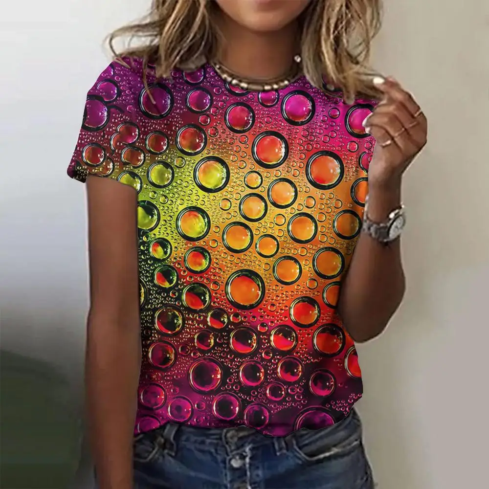 Summer Colorful Water Drops 3D Print T-shirts Women Streetwear Casual Fashion Y2k Short Sleeve T Shirt O-neck Tees Tops Clothing