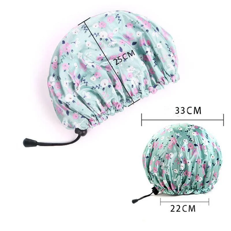 Shower Caps Reusable Waterproof Bath Cap Extra Large Shower Cap Double Layer with PEVA Lining Adjustable Elastic Band