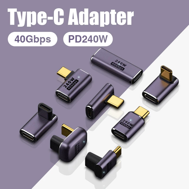 Conector de carregador usb 4.0 pd 240w 8k 60hz para macbook 40gbps de alta velocidade usb c otg em forma de u ângulo reto adaptador macho para fêmea