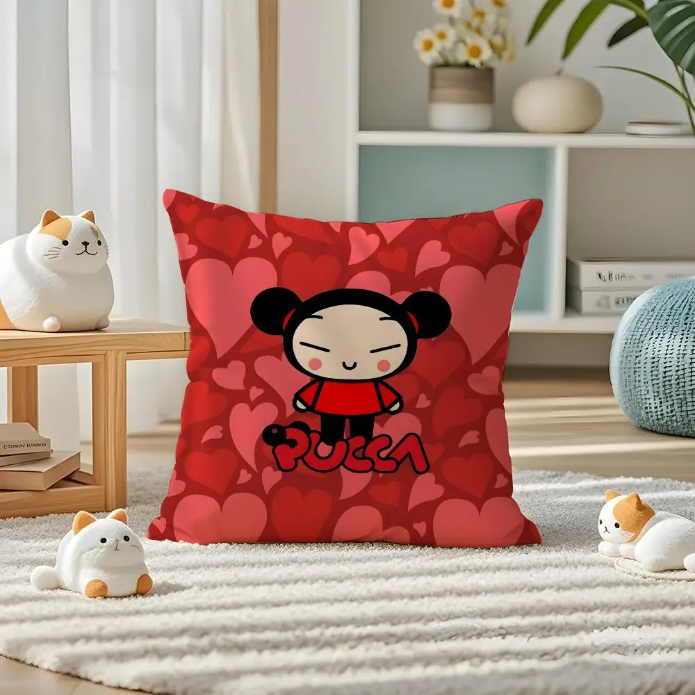 P-PuccaS CUTE ANIME Pillow Case Pillow Case Plush Fabric Soft Double Sided Print Home Sofa High Quality Cushion