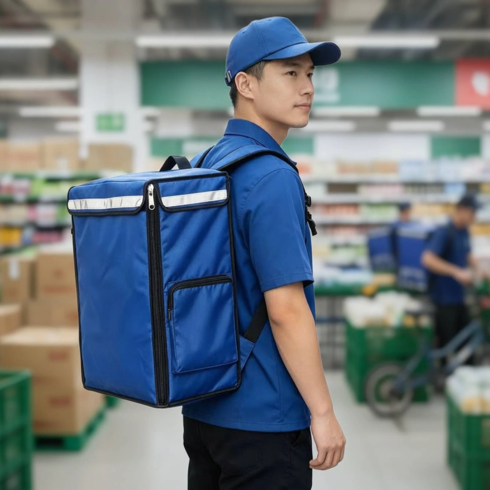 Thermal Delivery Backpack Waterproof Insulated Bag with Reflective Strip for Food Couriers, Takeout Transport, Grocery Runs