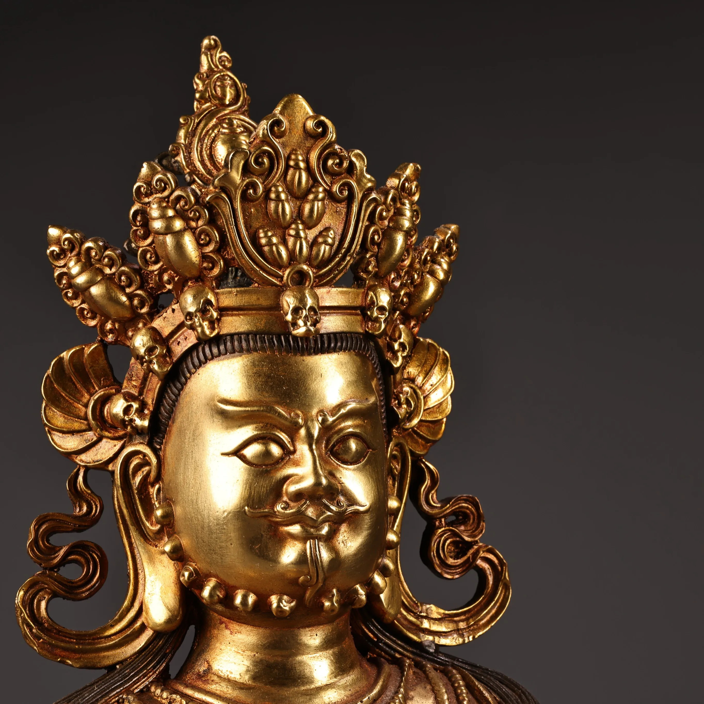 Old Bronze Gilded Cinnabar Lotus Buddha Platform Base Yellow Jambhala seated Buddha Amitabha Study Amass wealth Ornaments