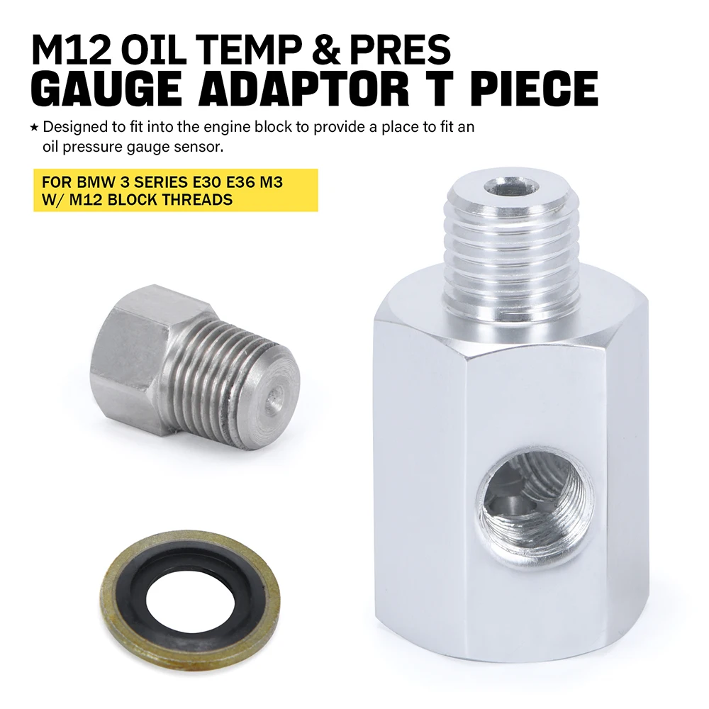 PQY RACING - For BMW 3 Series E30 E36 3 Port Oil Pressure Temperature Gauge Adaptor T Piece PQY-OGA01
