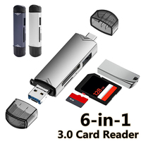 6 in 1 Card Reader Multifunctional Metal TF/SD Card Adaper USB 3.0 Type C Micro USB Memory Card Readers for Phone Laptop Macbook