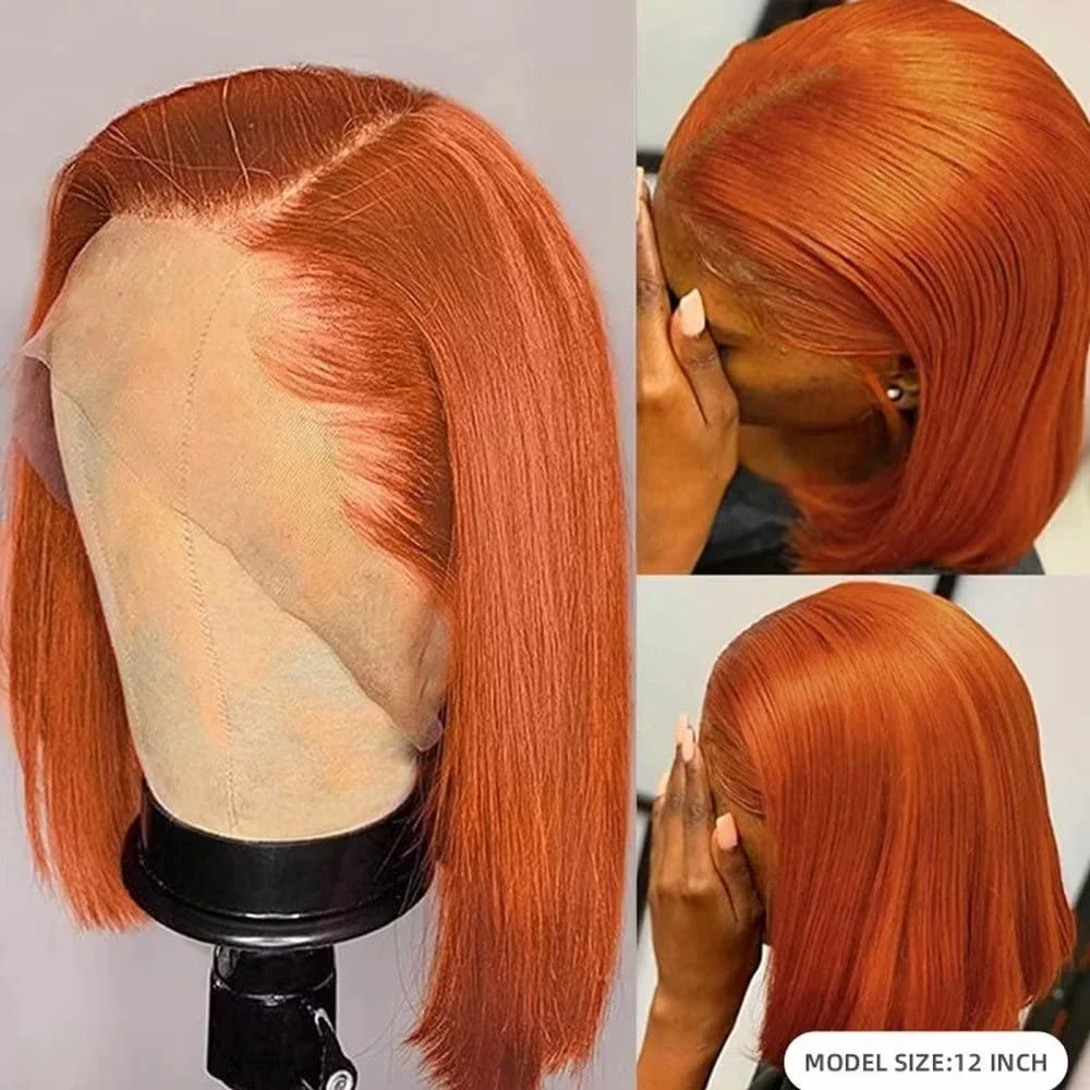 

Orange Bob Wig Human Hair Straight 13x4 HD Lace Front Wigs Human Hair Pre Plucked 200% Density 350# Colored Straight Bob Wigs