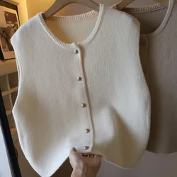 Lucyever Knitted Vests Women Loose Single Breasted Sleeveless Sweater Waistcoats Female Autumn Winter O-Neck Solid Knitwear Vest