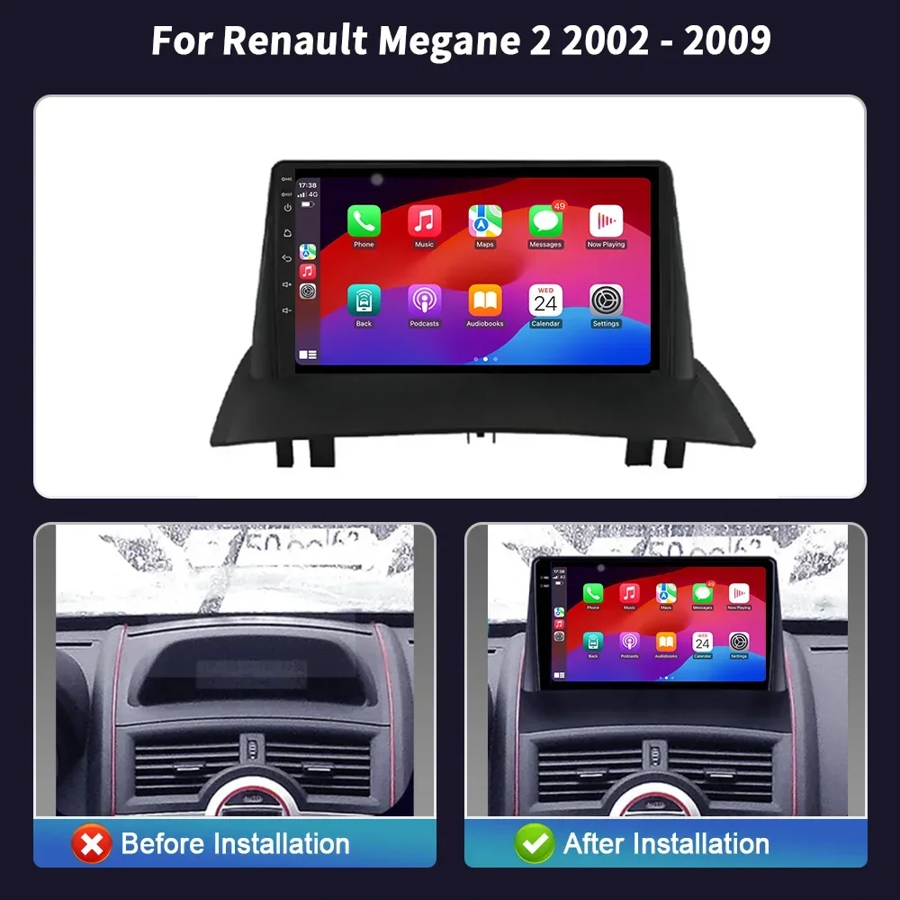 Android 14 Multimedia Navigation Wireless Carplay Stereo Head Unit Screen Car Radio For Renault Megane 2 2002 - 2009