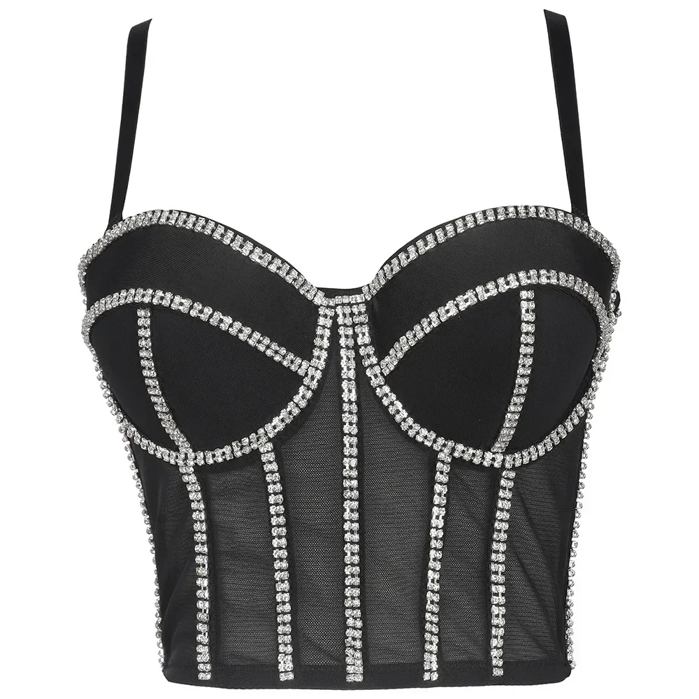 Sexy Tank Top Women Shaper Camis Chain Push Up Bra Party Shirt Woman Clothes Punk Stage y2k Corset Ladies Crop Tops Club Blusa