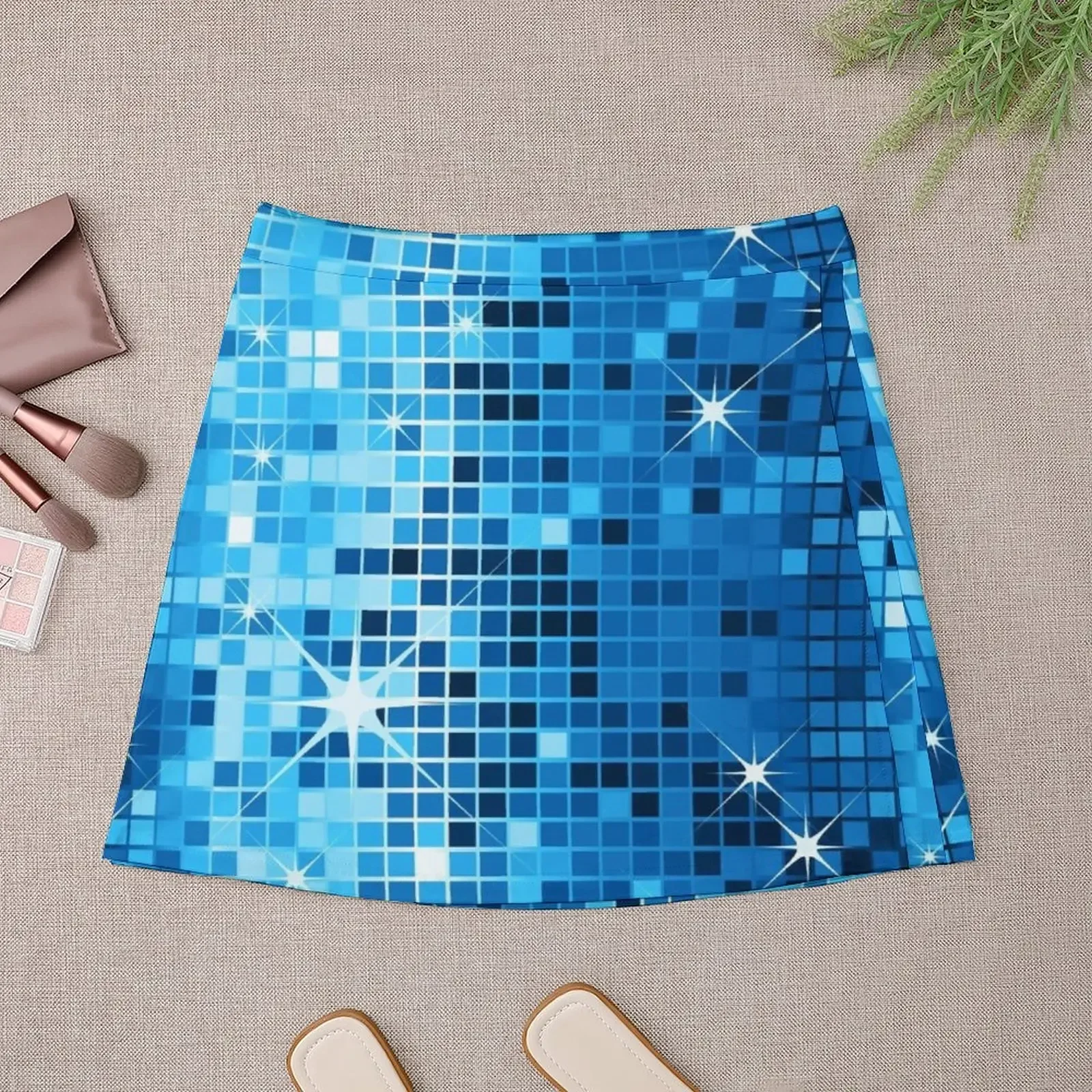 Imagem de um tons azuis disco glitter impressão mini saia kpop skort para mulheres saia feminina saias coreanas