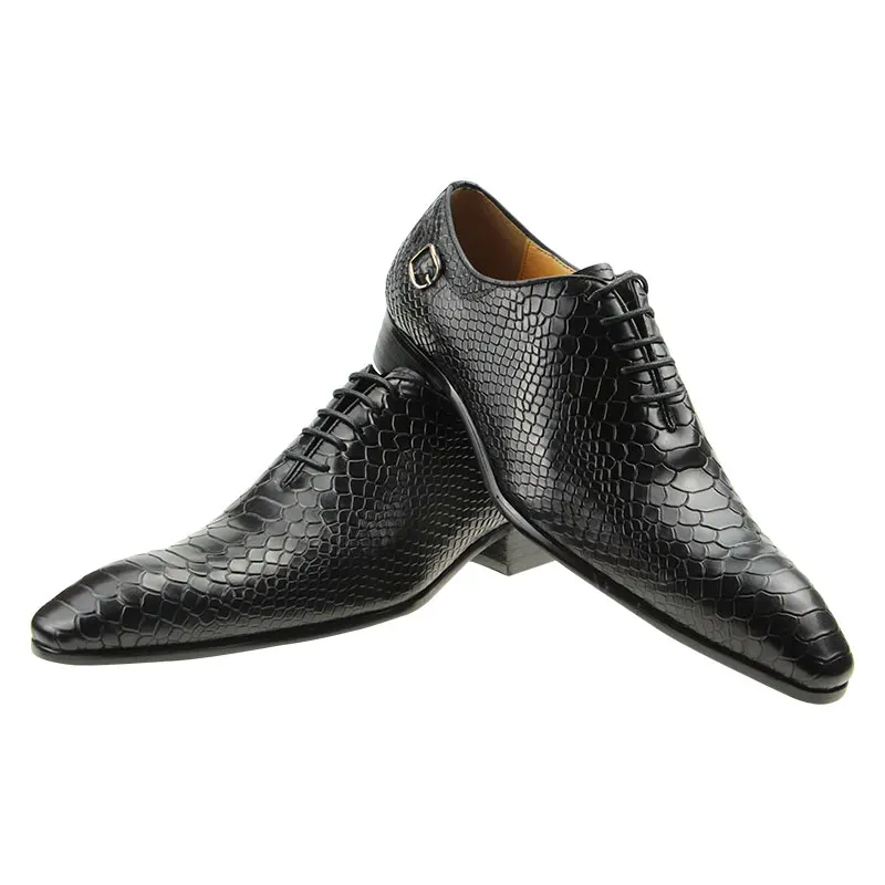 Bullock Men\'s Shoes Business Formal Men Leather Shoes Daily Dress Wedding Oxford Luxury Genuine Leather Snake Print Pointed Toe