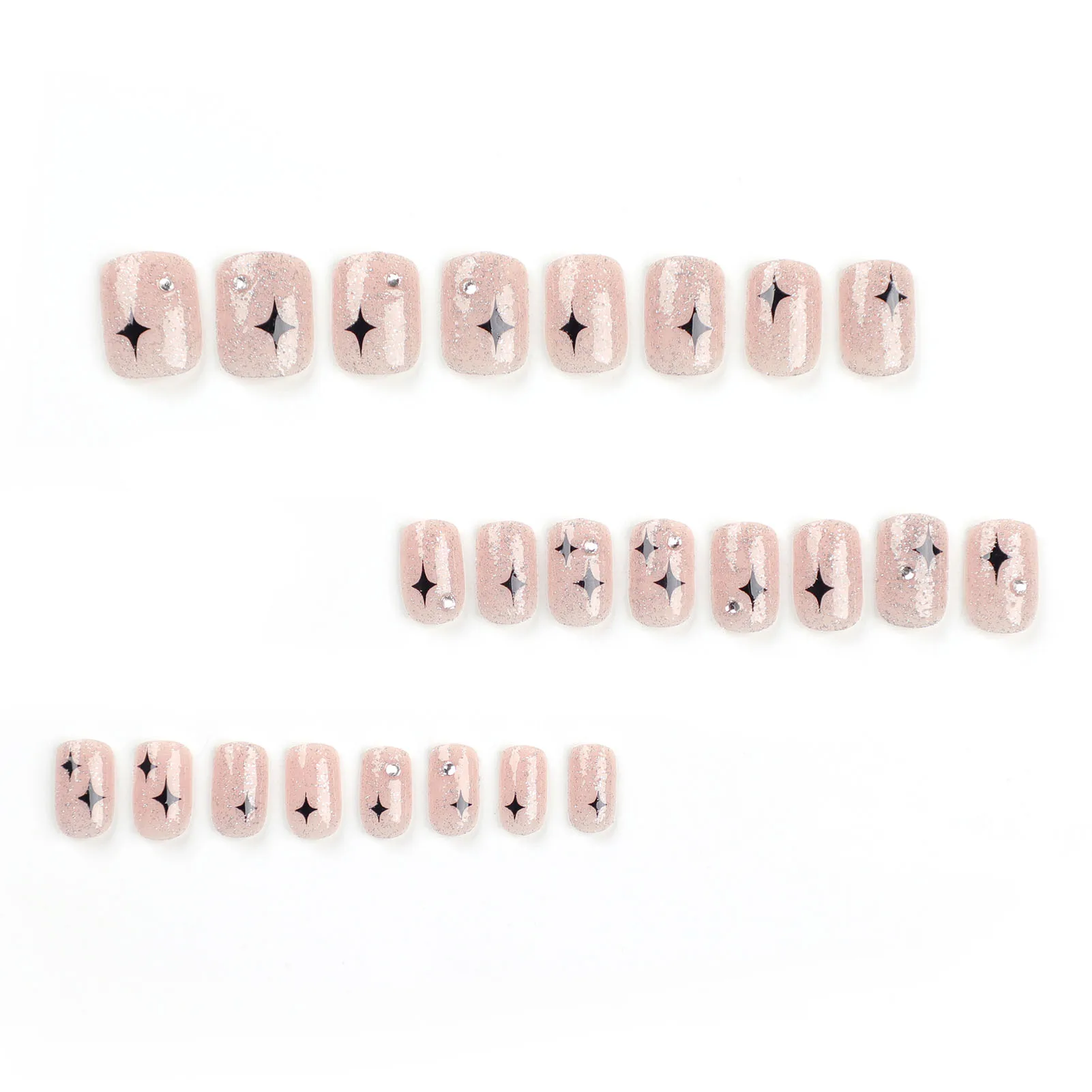 Pink Fake Nails with Stars Printed Chip-Proof Smudge-Proof Fake Nails for Stage Performance Wear