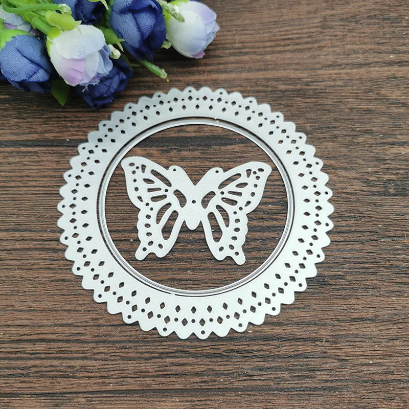 Okrągłe tło motyla metalowe matryce do wycinania, szablony do DIY, Scrapbooking, dekoracyjne wytłaczanie, rękodzieło, szablon do cięcia