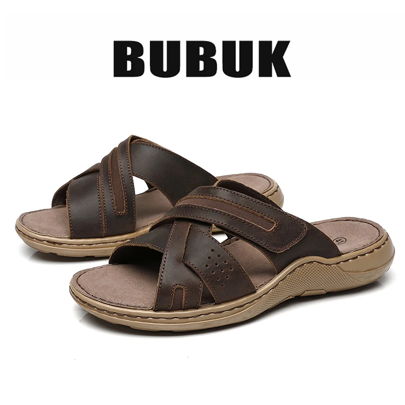 Bubuk Retro-Sandalen aus echtem Leder, aus hochwertigem Rindsleder und handgenäht, vielseitige Herren-Modepantoffeln für Business und Freizeit. – Detail 7