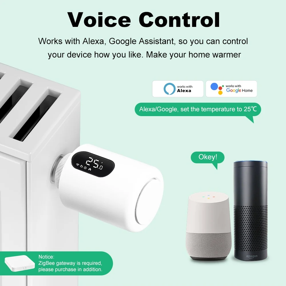 Manhot Smart ZigBee Thermostat Radiator Valve TRV Programmable App Remote Temperature Controller Compatible For Smart Life Alexa