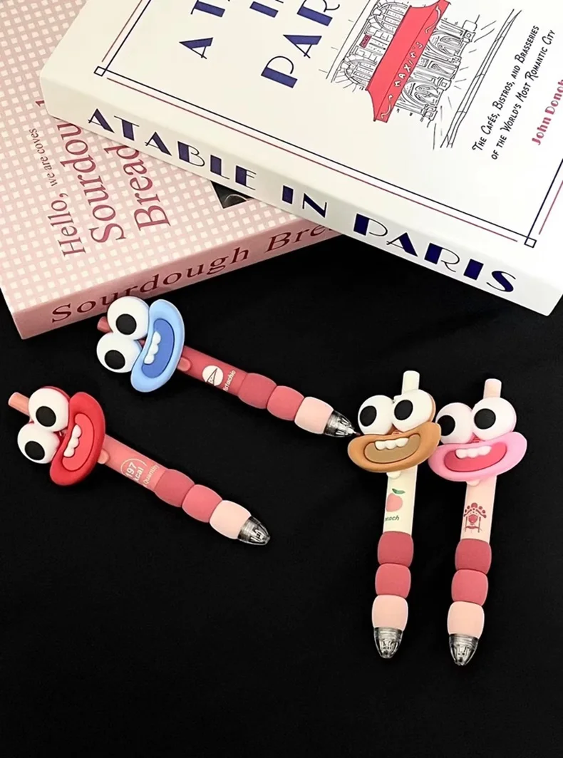 4 قطع قلم جل وحش لطيف ذو عيون كبيرة، قلم إبرة أسود 0.5 مم، قلم توقيع الامتحان، مناسب للوازم المكتبية للطلاب