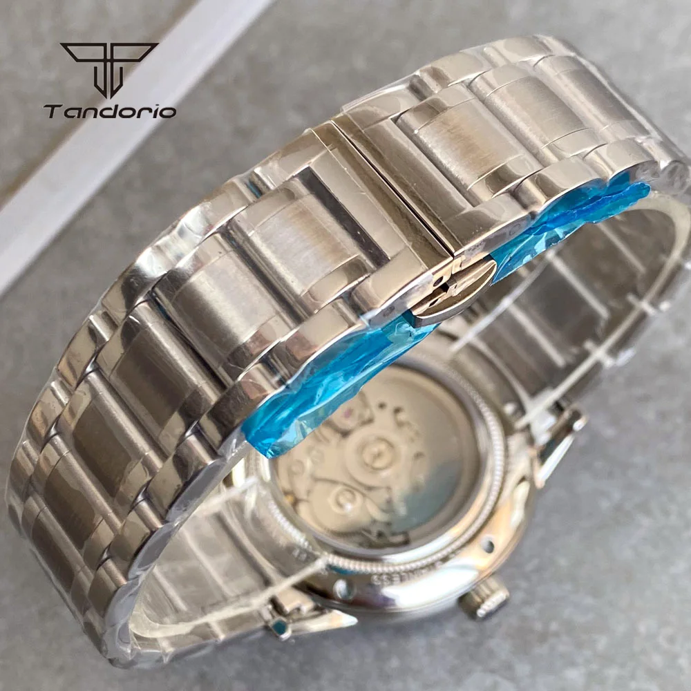 Logotipo personalizado/Nombre/texto NH34 40mm reloj automático doble cúpula zafiro fecha GMT pulido reloj de pulsera de buceo para hombres parte trasera transparente