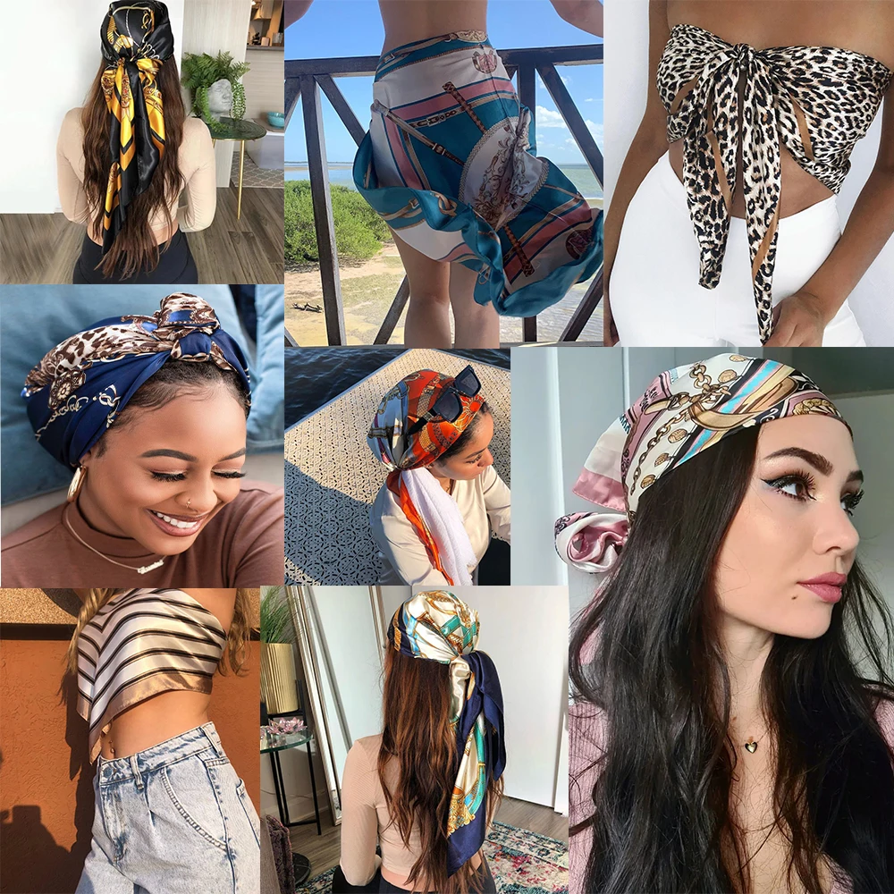 Silk Scarf Headwraps For Women Luxury Hair/Head Scarve Summer Foulard Femme Satin Kerchief Square Headscarf Bandana Cheveux