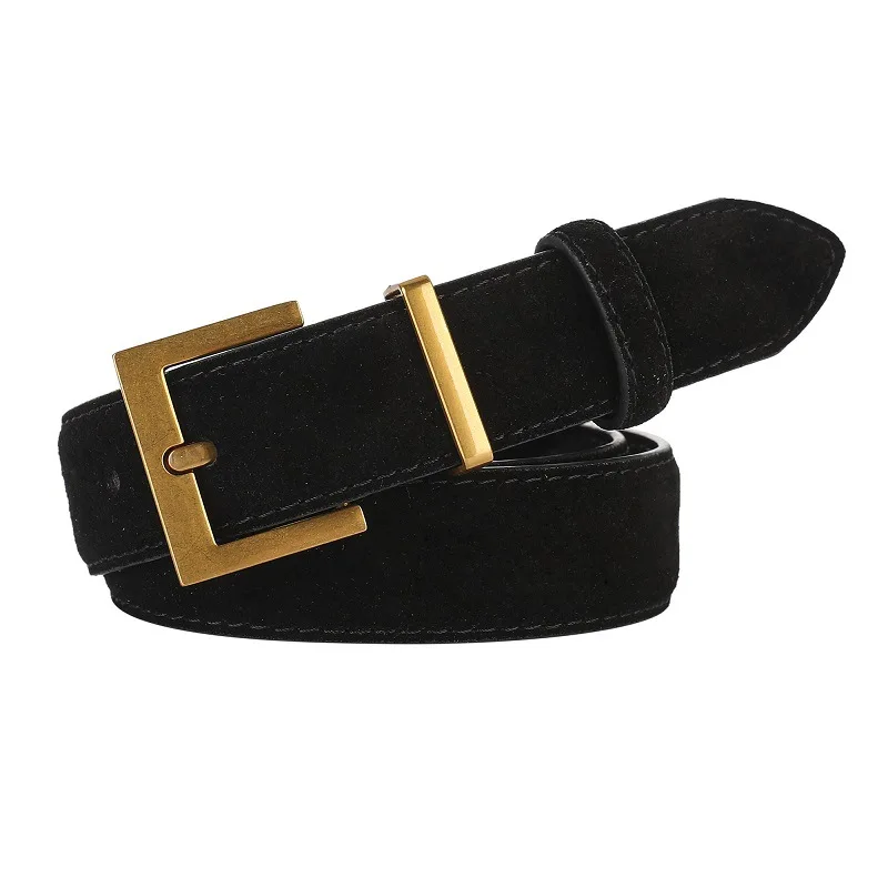 New Luxury Double Genuine Leather Belt for Women Jeans Casual Dress Square Alloy Buckle Ladies Trendy Belts Fashion Waistband