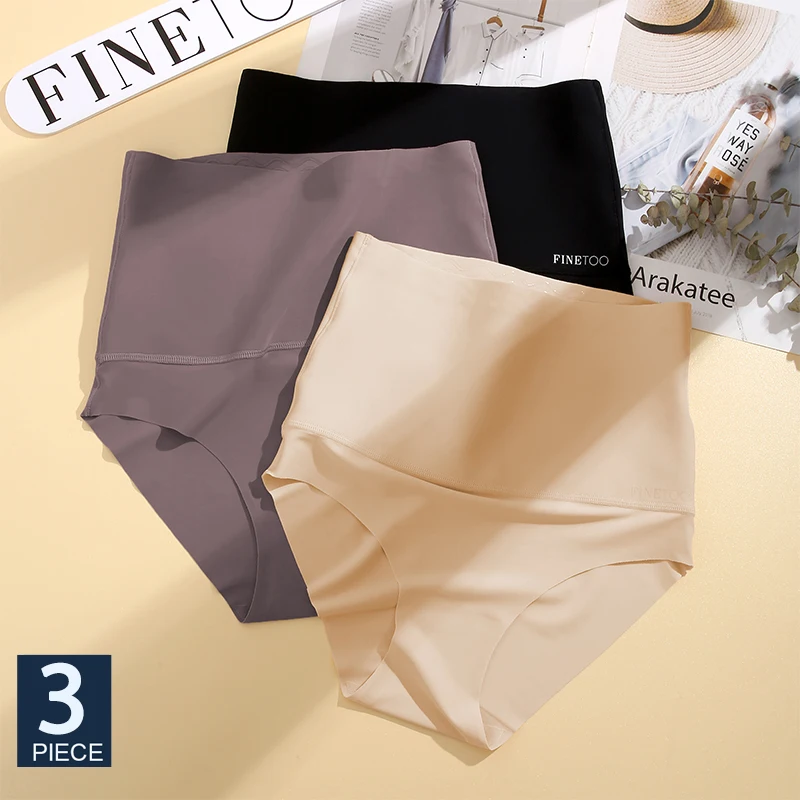 

FINETOO 3Pcs Shapewear Pants Seamless High Waist Panties For Women Abdomen Hip Lift Briefs Body Shape Lingerie Breathable Panty