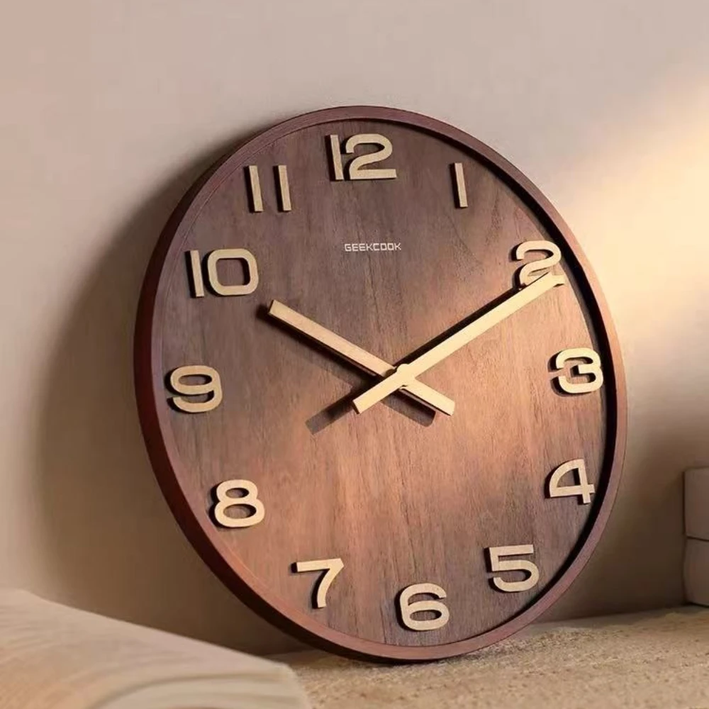 High End Wooden Three-dimensional Digital Scale Solid Wood Wall Clock Luxury Home Decor Living Room Bedroom Office Wall Watch