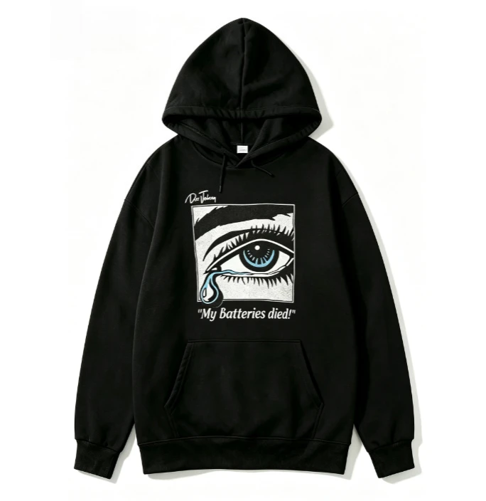 2026 new Pop art illustration of crying eyes handwritten signature style annotations slogan patterns unisex hooded sweatshirt