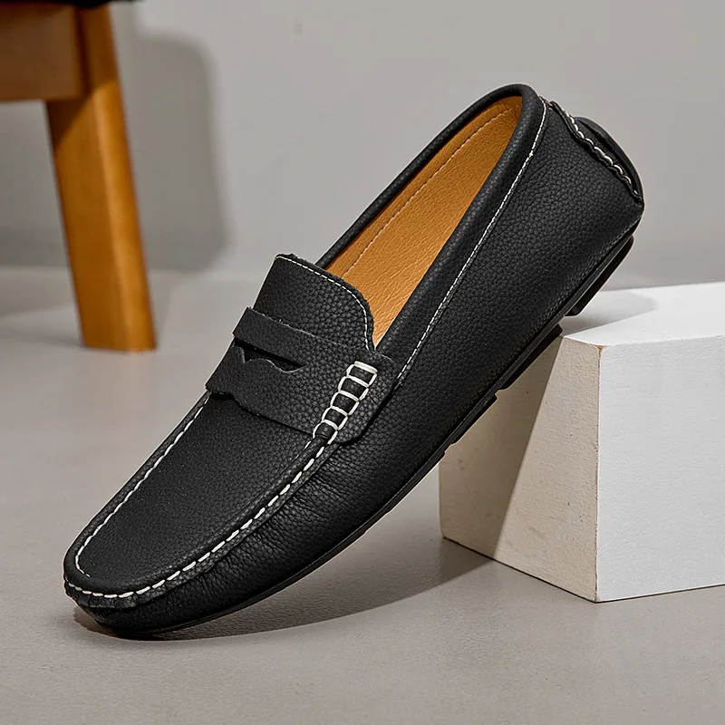 Male Leisure Walk Men's Genuine Leather Fashion Loafers Handmade Moccasins Casual Walking Shoes Comfy Mens Men Slip on Flats
