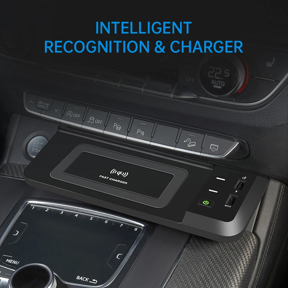15W Wireless Charging Pad for Audi Q5L SQ5 2018-2023 Q5 Sportback 2021-2023 Fast Car Phone Charger Plate Compatible with iPhone