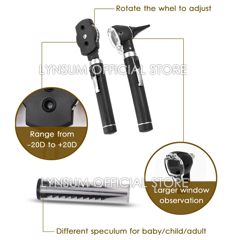 LED Fiber Optic Direct Medical Otoscope Ophthalmoscope Set Ear Care Eye Nose Endoscope ENT Doctor Diagnostic Examination Tool