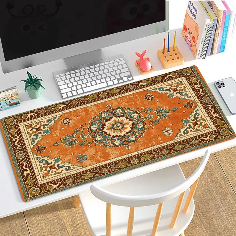 Dark Blue Tribal Geometric Persian Rug Pattern Gaming Mouse Pad Large Size Thick Rubber For Ethnic Esports