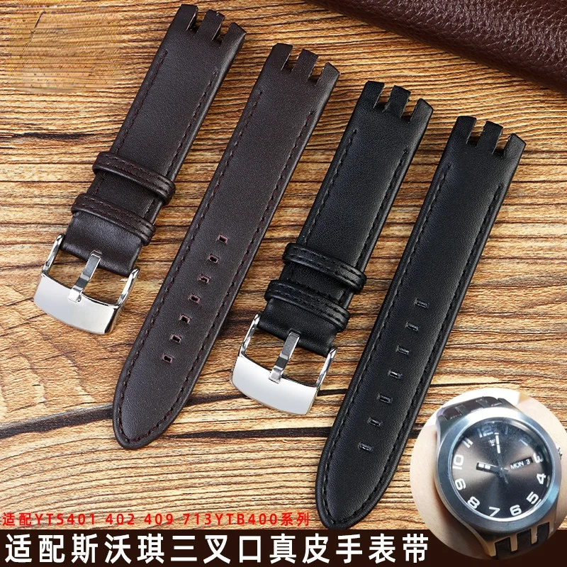 Genuine Leather Watch Band for Swatch Yts401/402403g Waterproof Sweat-Proof Soft Comfortable Arc Interface 20mm Wristband