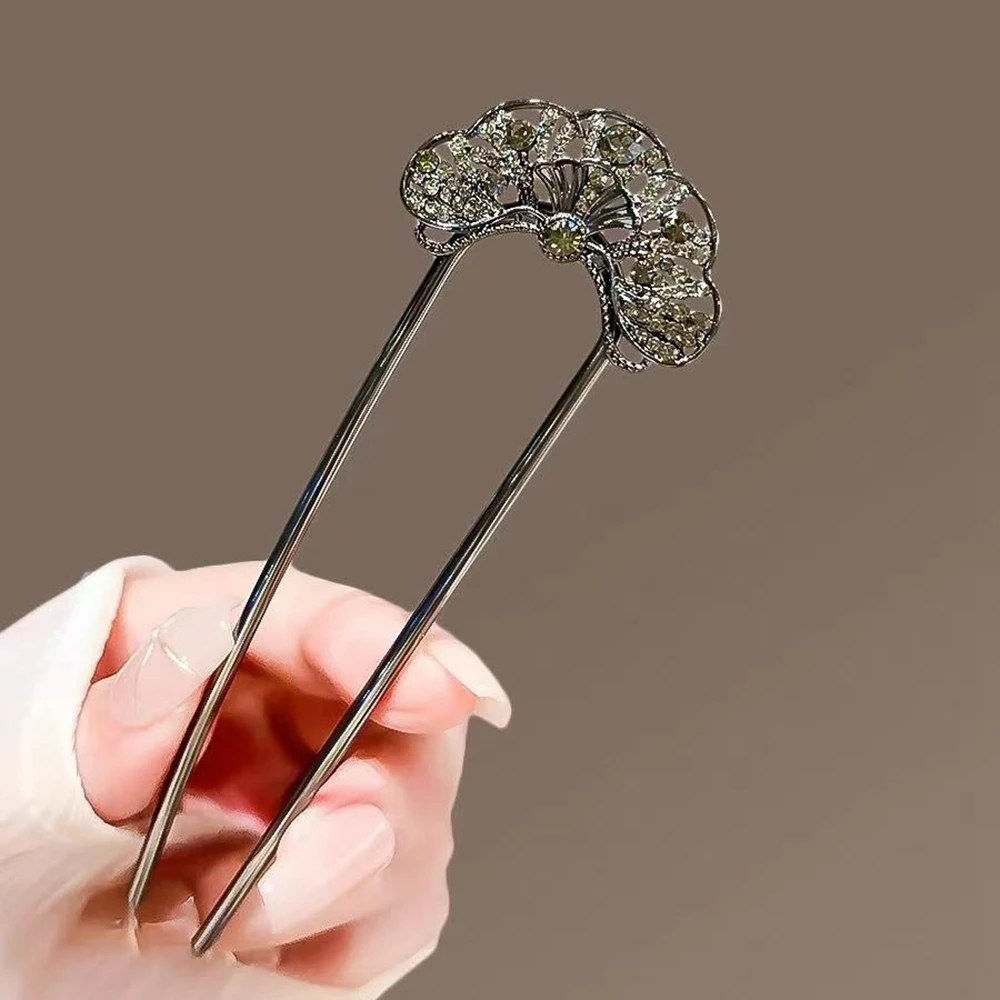 New Chinese Style Temperament Fan Rhinestone Ancient Style Hairpin Simple Accessories For Women
