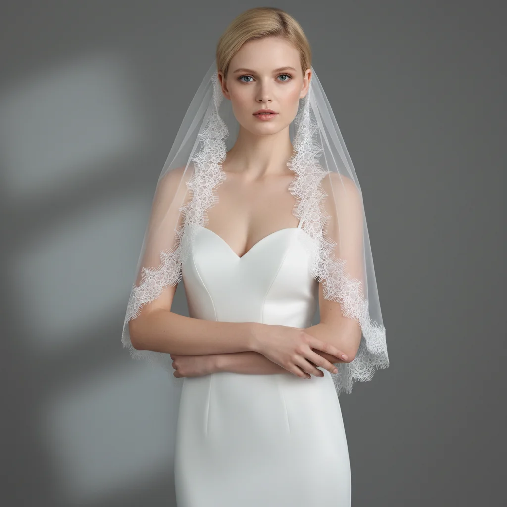 

Свадебная фата в стиле катахедральной длины, однослойная, с кружевом «реснички», с гребнем, элегантный свадебный аксессуар для невест G154