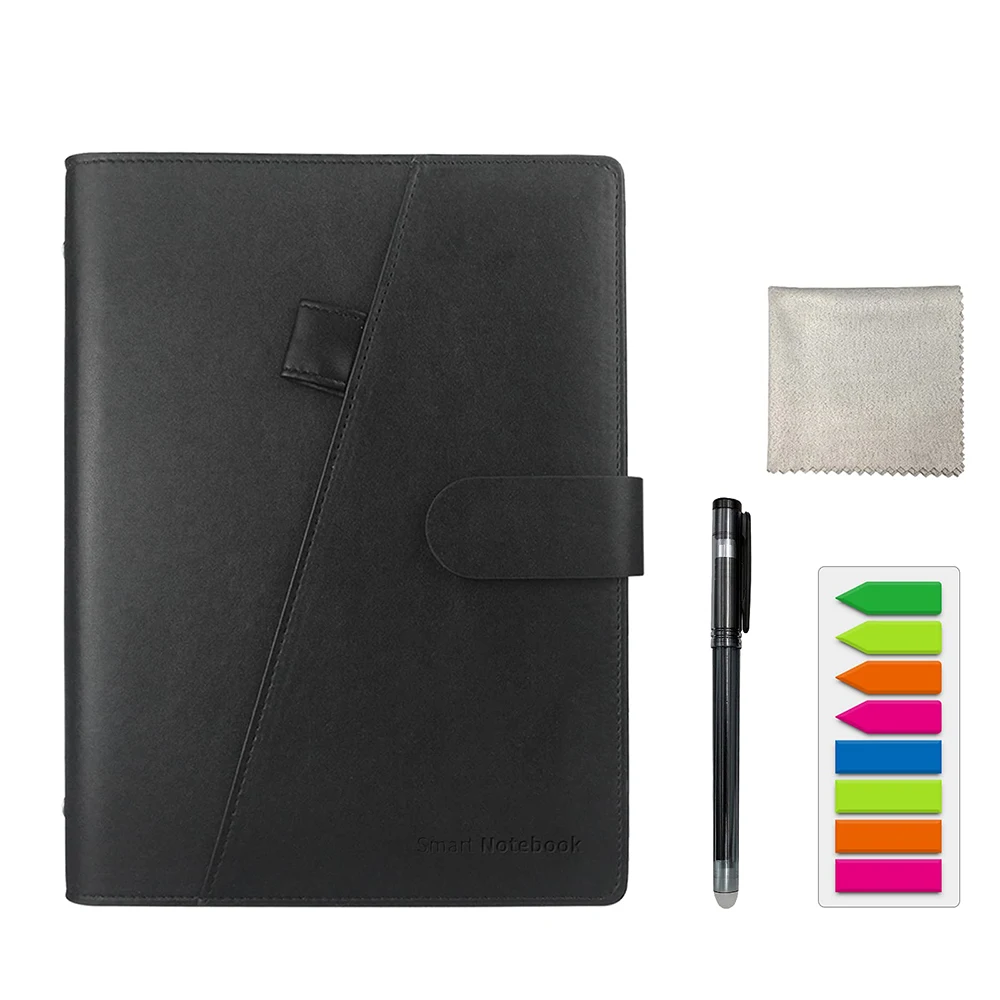 Reusable Smart Notebook A5 PU Leather with Storage Function 6 Page Styles Endlessly Reusable Note Pad Pen Self-Stick Notes Wipe