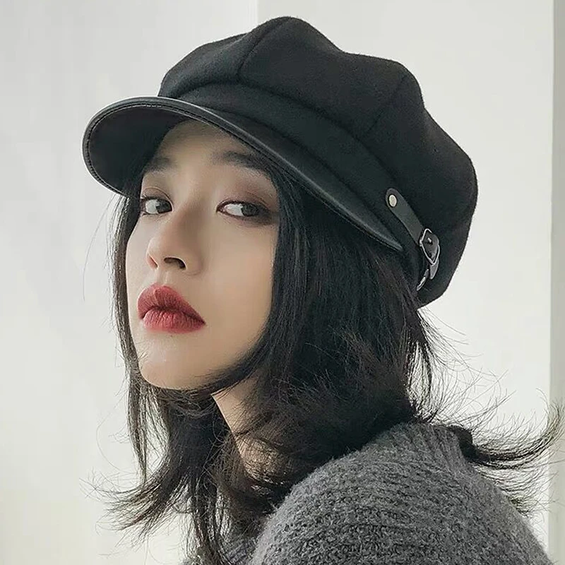 Vintage Beret Newsboy Hat Adjustable Autumn Winter Hat Beret Octagonal Cap Soft Woolen Beret For Women Berets Painter Cap