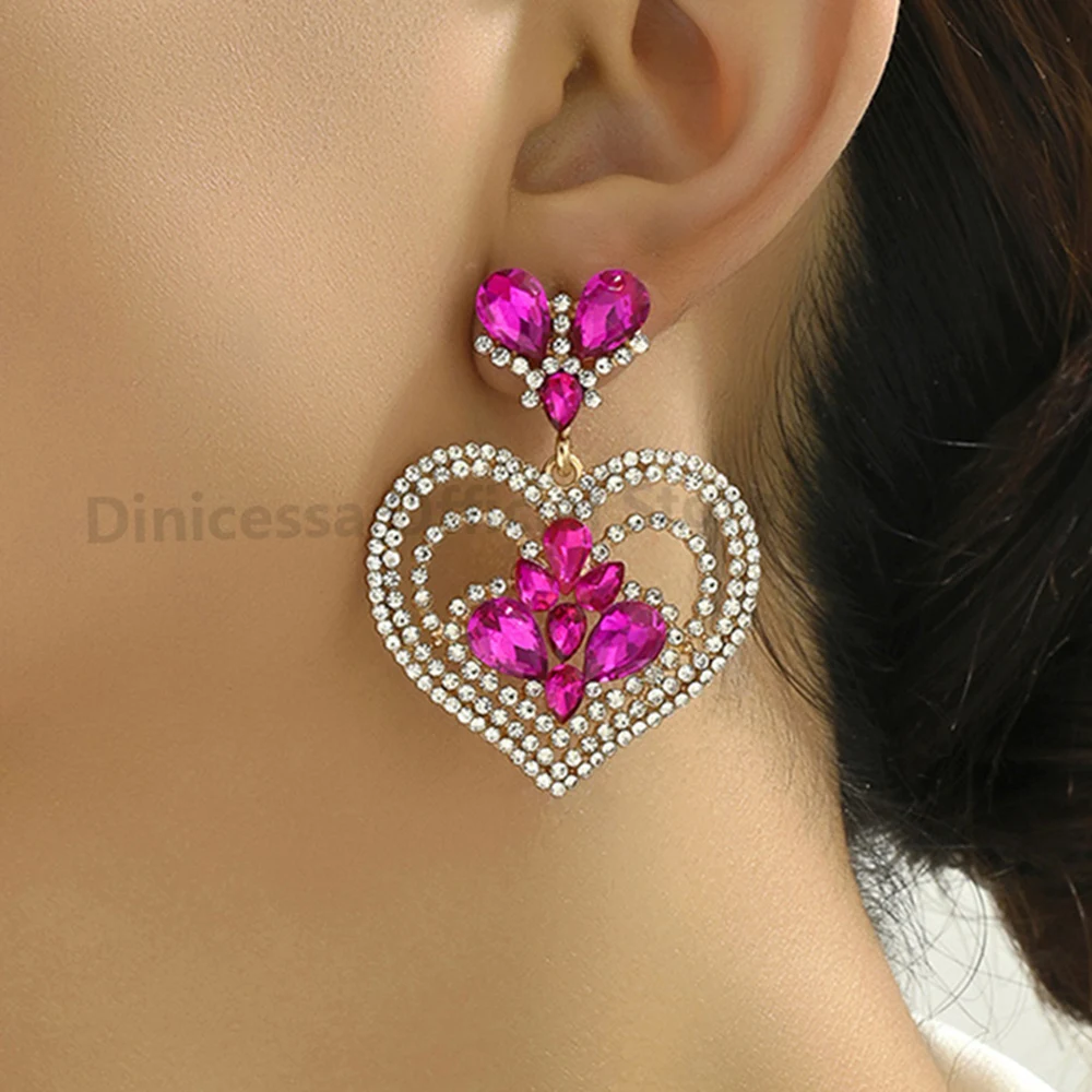 Multicolor Heart Crystal Female Charm Romantic Wedding Party Jewelry Trend Luxury Ear Accessories Unusual Dangle Drop Earrings