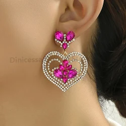 Multicolor Heart Crystal Female Charm Romantic Wedding Party Jewelry Trend Luxury Ear Accessories Unusual Dangle Drop Earrings