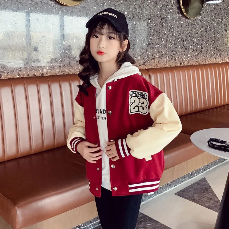 Autumn Baseball Uniform Teen Boys Girls Jacket Children Fashion Sports Coat Spring Kids Letter Print New Fashion Clothes 3-14 Y