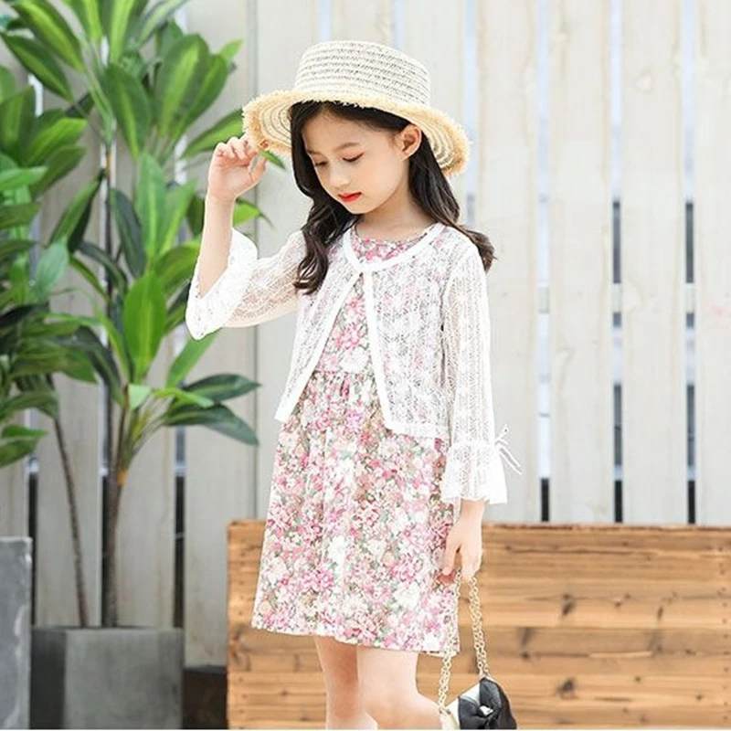 Summer Spring Girls Lace Shawl Thin Baby Sunscreen Cloak Princess Cardigan Lightweight Hollow Out Sun-proof Shirt Children Coat